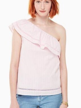 kate spade ‘In Bloom’ One-Shoulder Light Pink Ruffle SZ S EUC